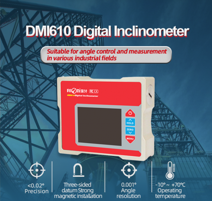 Digitale Doppelachse des Inklinationskompassses DMI610, farbenreicher Schirm des Winkelmessergeistniveaus. digitale Anzeige mit 2 Achsen für Drehbank